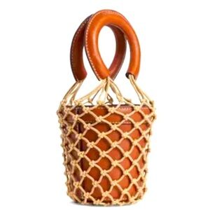 Nwot STAUD Moreau Leather Bucket Bag designer spring coastal crochet boho $400